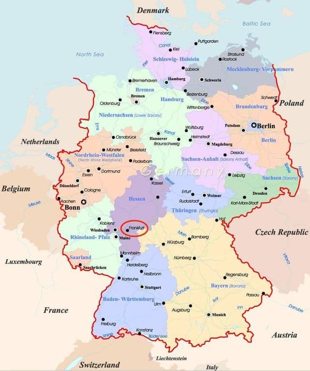 Ville de Frankfurt sur la carte de Germany