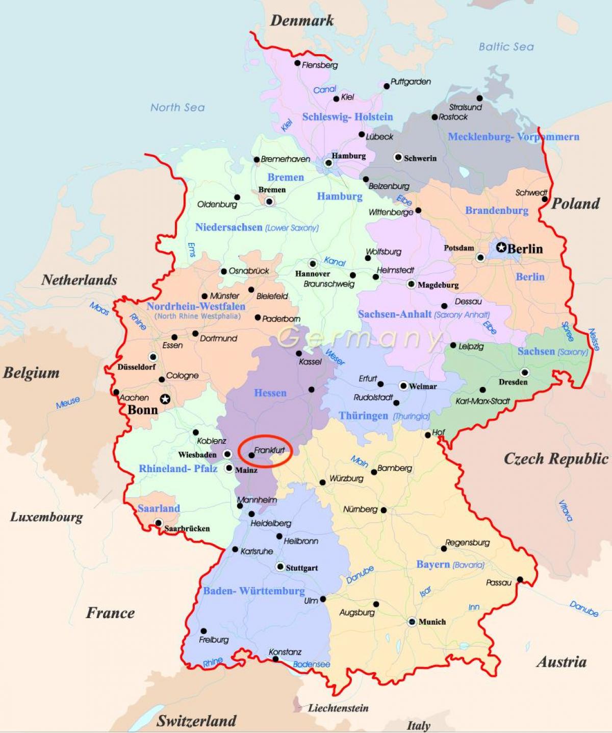 Ville de Frankfurt sur la carte de Germany