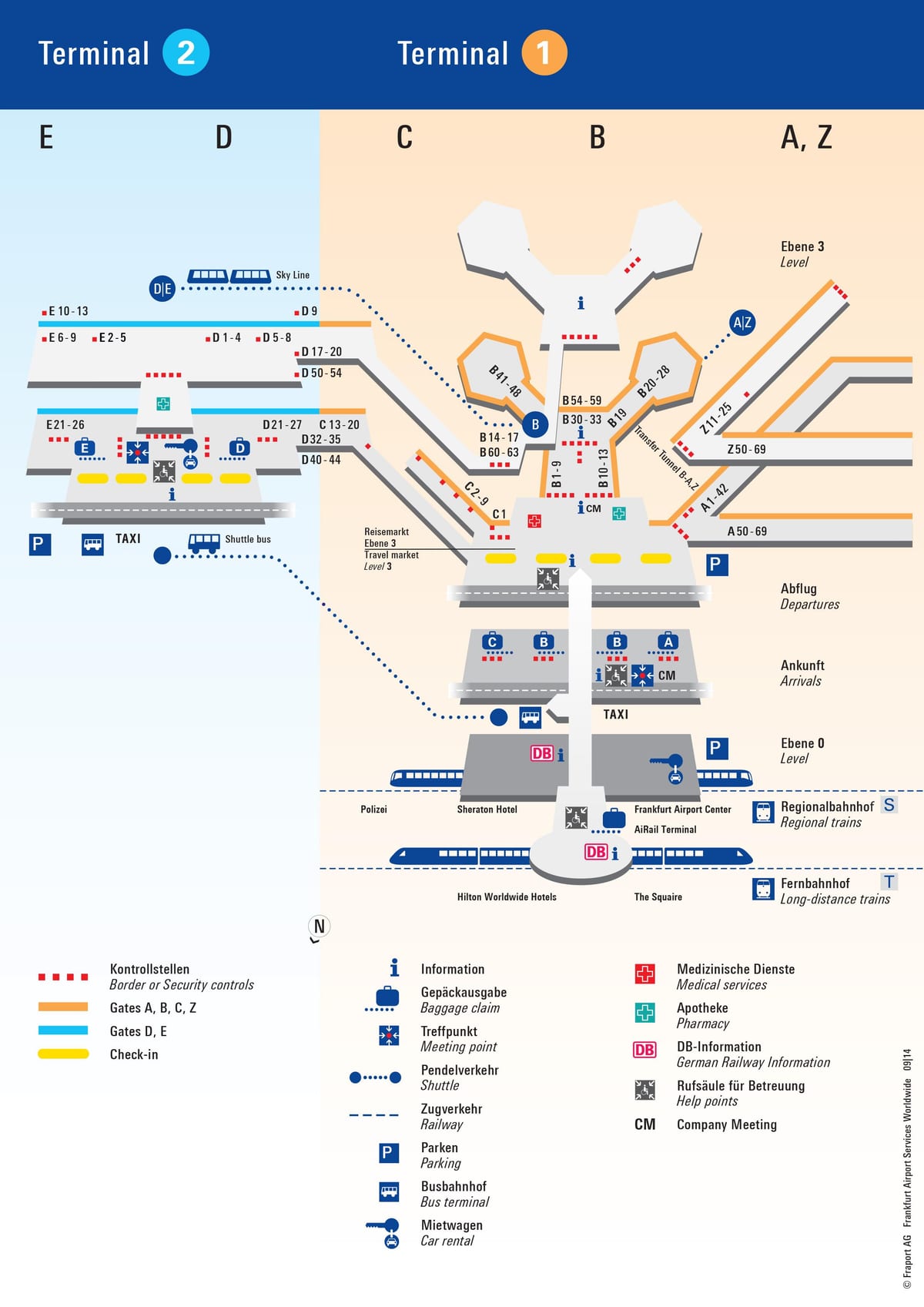 Plan des terminaux aéroport de Frankfurt